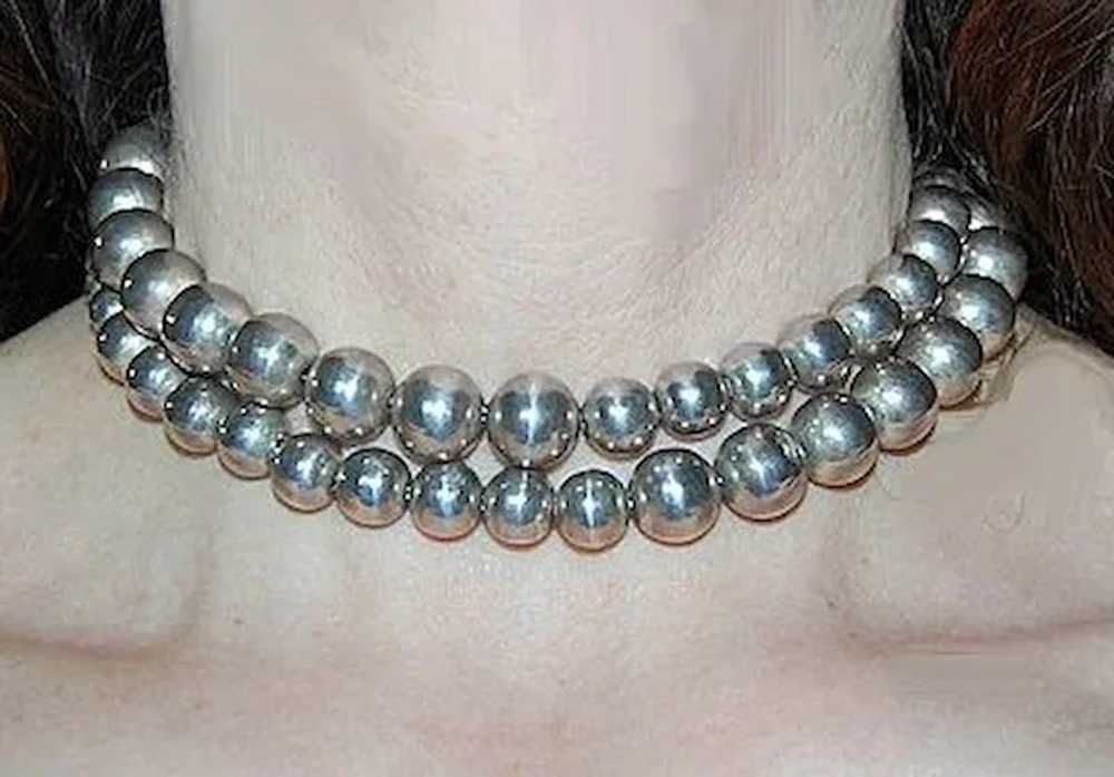 Vintage MEXICAN STERLING Bead Necklace  (28" long) - image 5
