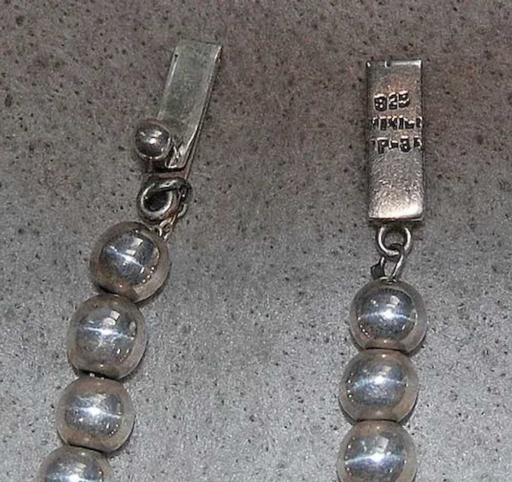 Vintage MEXICAN STERLING Bead Necklace  (28" long) - image 7