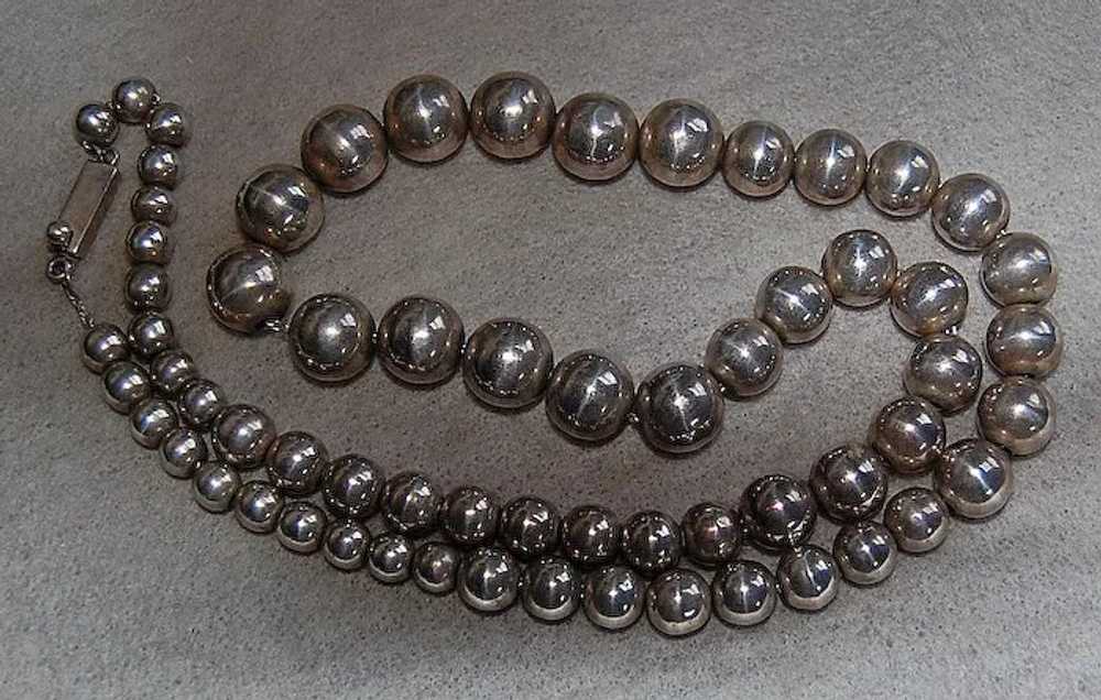 Vintage MEXICAN STERLING Bead Necklace  (28" long) - image 8