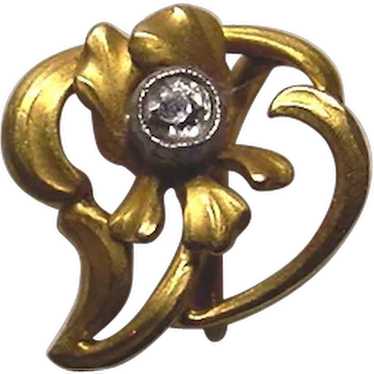 Art Nouveau Diamond 18K Gold Stickpin - image 1