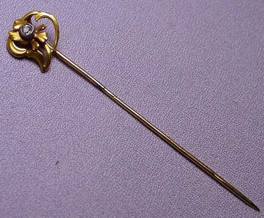 Art Nouveau Diamond 18K Gold Stickpin - image 2