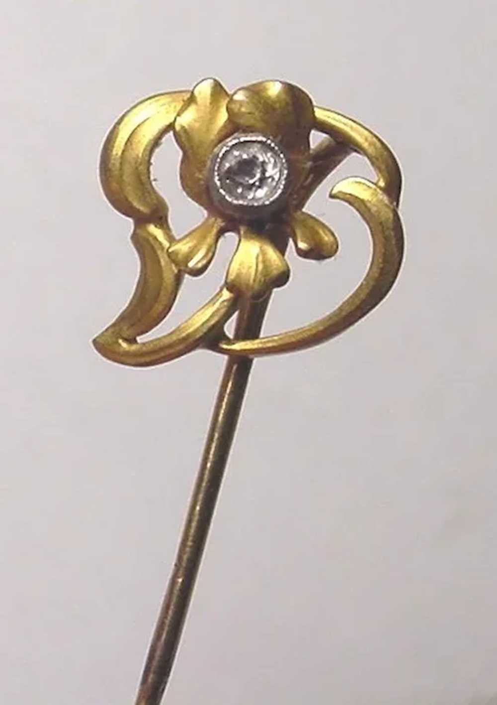 Art Nouveau Diamond 18K Gold Stickpin - image 4