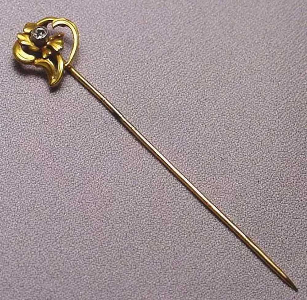 Art Nouveau Diamond 18K Gold Stickpin - image 5