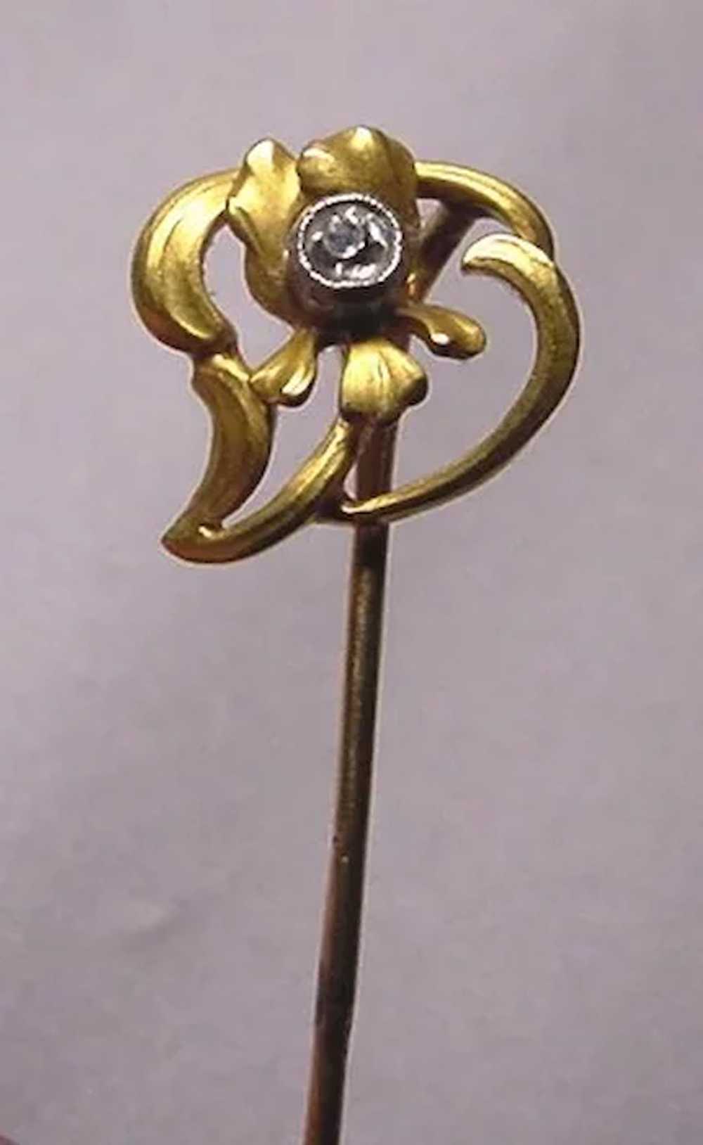 Art Nouveau Diamond 18K Gold Stickpin - image 6