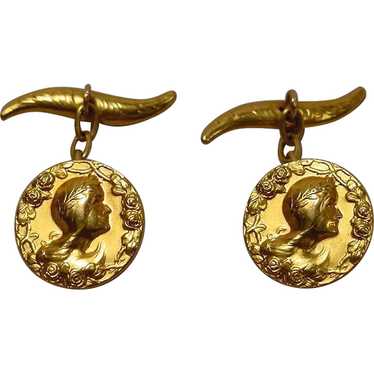 Antique 18K Art Nouveau Lady's Face Cufflinks - image 1