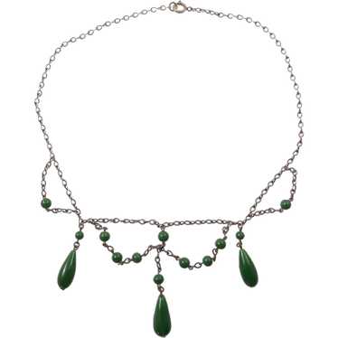 Edwardian Festoon with Green Glass Drops - image 1