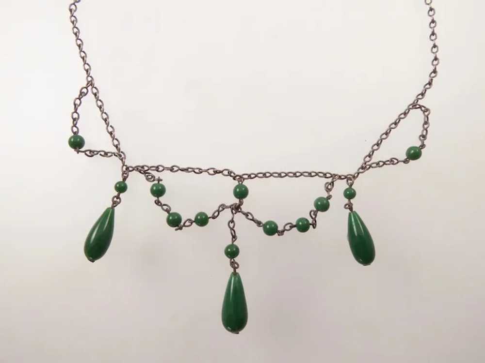 Edwardian Festoon with Green Glass Drops - image 2