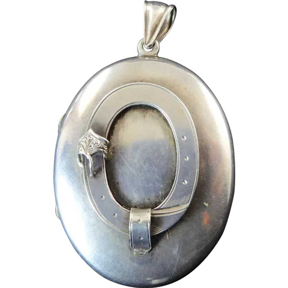 Victorian Silver Locket with Order of the Garter … - image 1