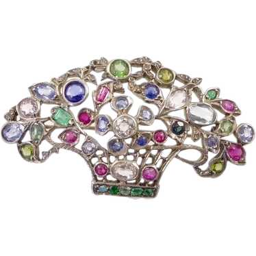 Large Giardinetti Brooch with Multicolored Gemsto… - image 1