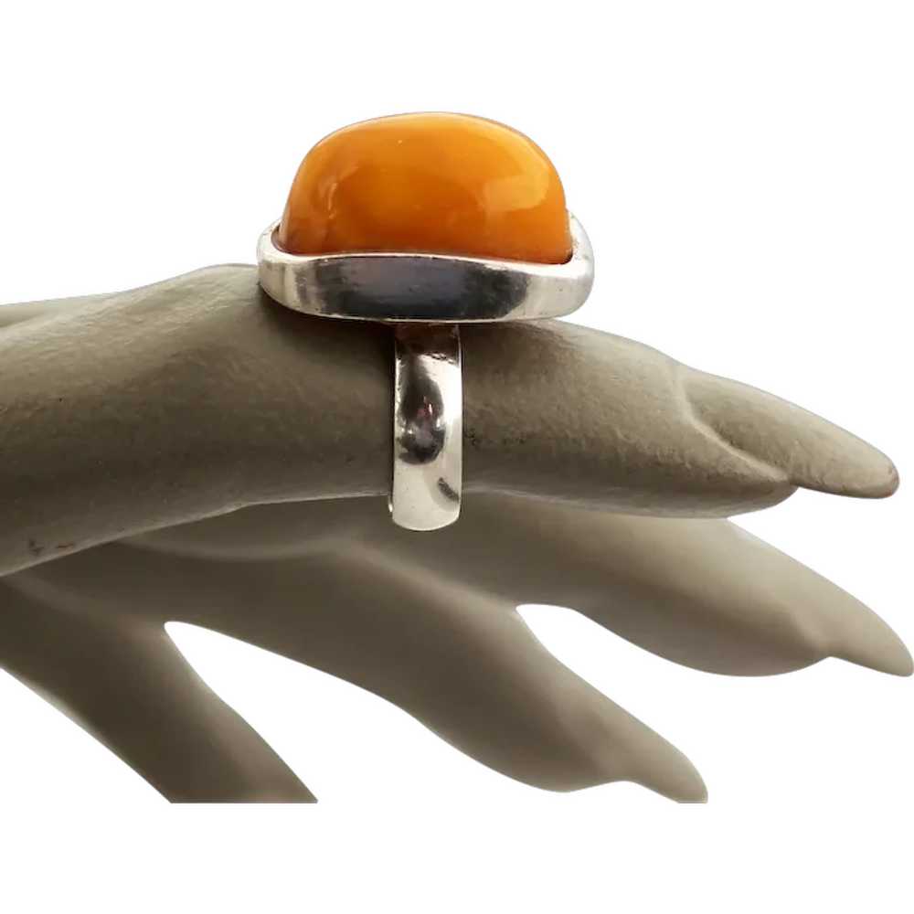 Sterling Baltic Amber Ring, High Cabochon - image 1