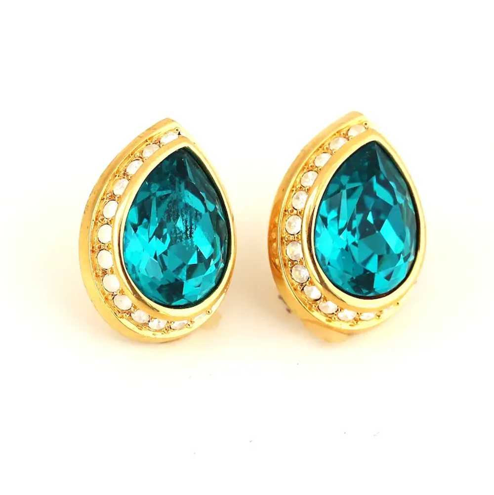 Swarovski Pierced Earrings, Vivid Teal / Emerald … - image 2