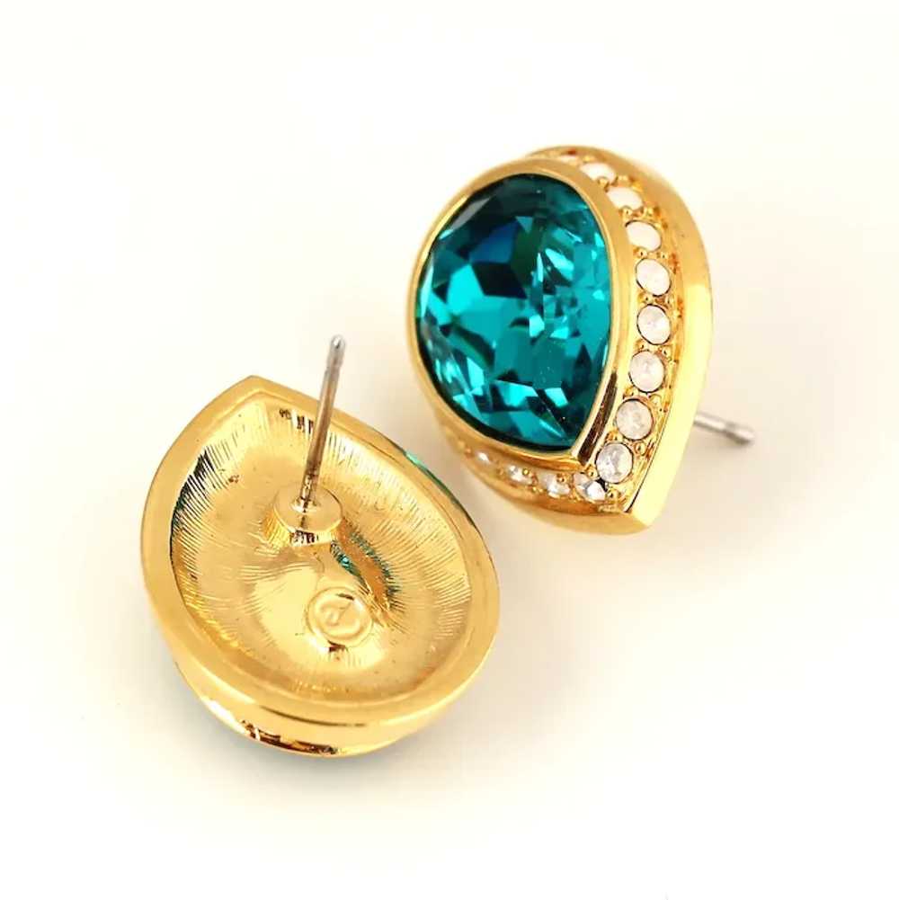 Swarovski Pierced Earrings, Vivid Teal / Emerald … - image 3