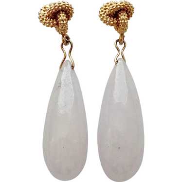 Jadeite White Briolette Earrings & 14K Gold