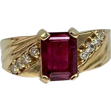 14K Yellow Gold Emerald Cut Ruby Diamond Ring - image 1