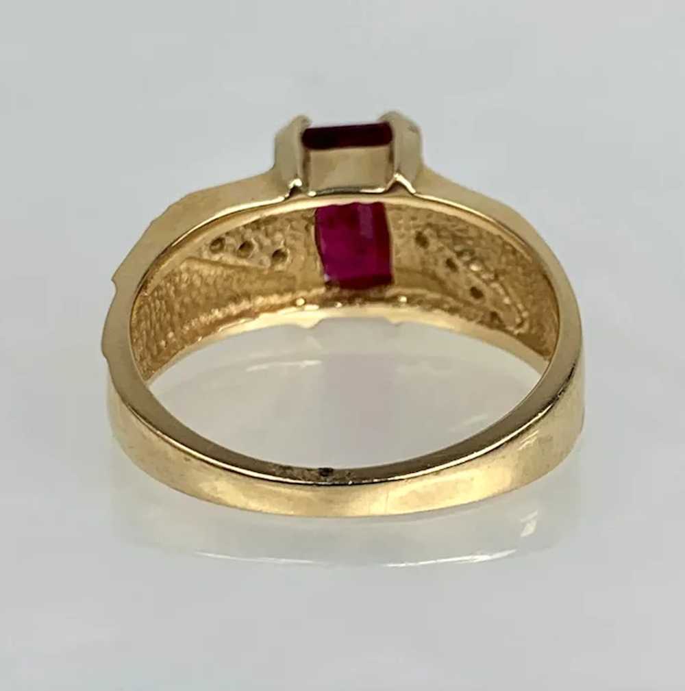 14K Yellow Gold Emerald Cut Ruby Diamond Ring - image 4