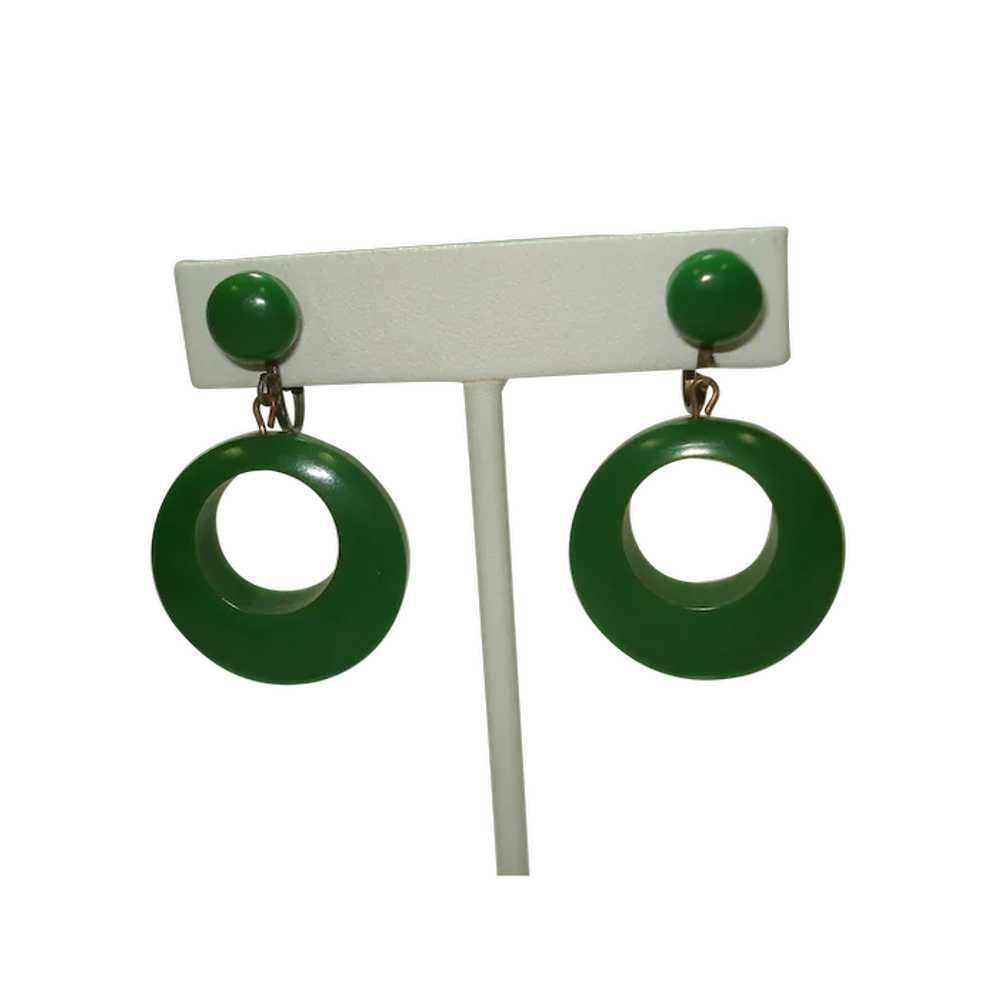 Pair of Kelly Green Bakelite Hoop Earrings - image 1