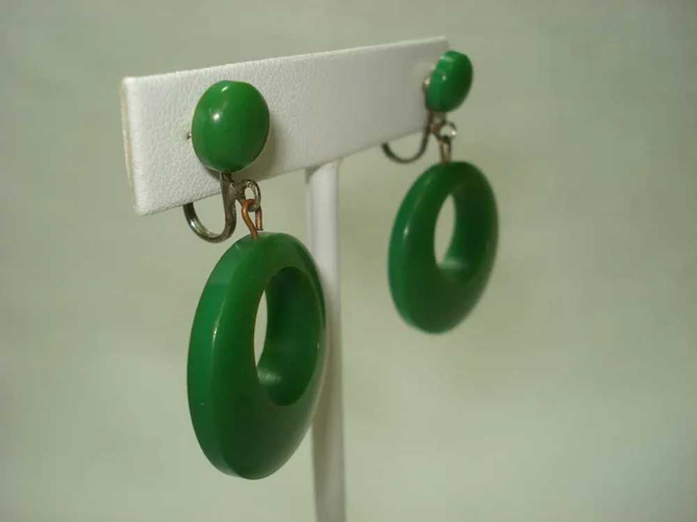 Pair of Kelly Green Bakelite Hoop Earrings - image 2
