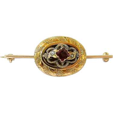 Victorian Etched Detailed Rhodolite Garnet Seed P… - image 1