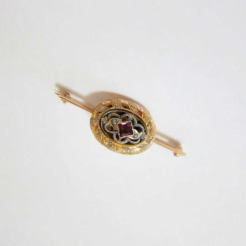 Victorian Etched Detailed Rhodolite Garnet Seed P… - image 3