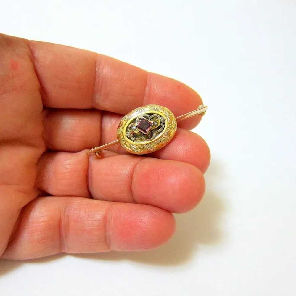 Victorian Etched Detailed Rhodolite Garnet Seed P… - image 4