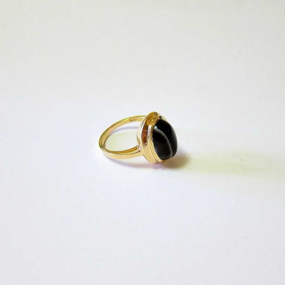 Edwardian Cabochon Banded Agate 10K Yellow Gold R… - image 3