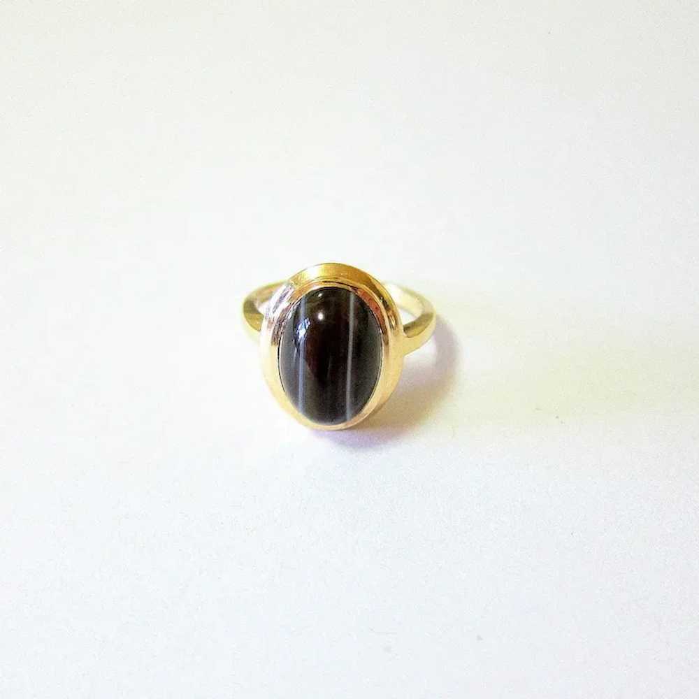 Edwardian Cabochon Banded Agate 10K Yellow Gold R… - image 9