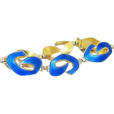 Blue Guilloche Gold Vermeil over Sterling Silver B