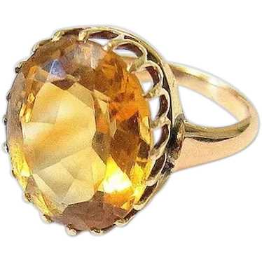 Edwardian Oval Faceted Fiery Citrine 14K Rosy Gold