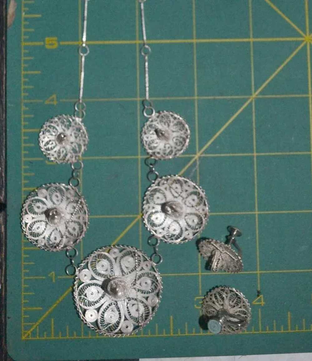 Mexican Silver Filigree Cowboy Hat Necklace & Ear… - image 4