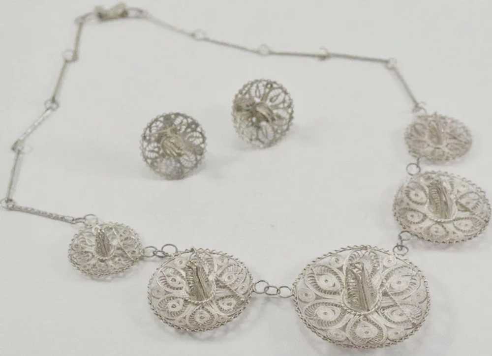 Mexican Silver Filigree Cowboy Hat Necklace & Ear… - image 5