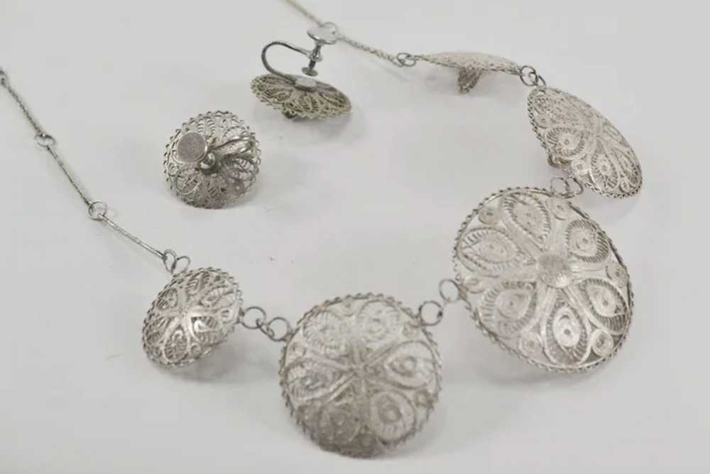 Mexican Silver Filigree Cowboy Hat Necklace & Ear… - image 6