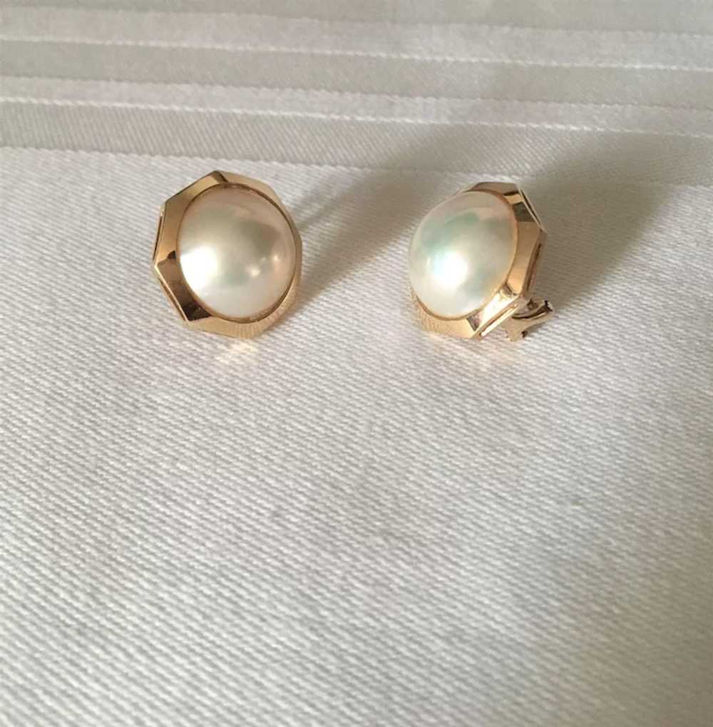 14K Gold Octagonal Mabé Cultured Pearl Earrings - image 2