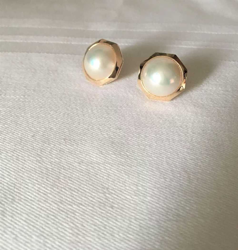 14K Gold Octagonal Mabé Cultured Pearl Earrings - image 3