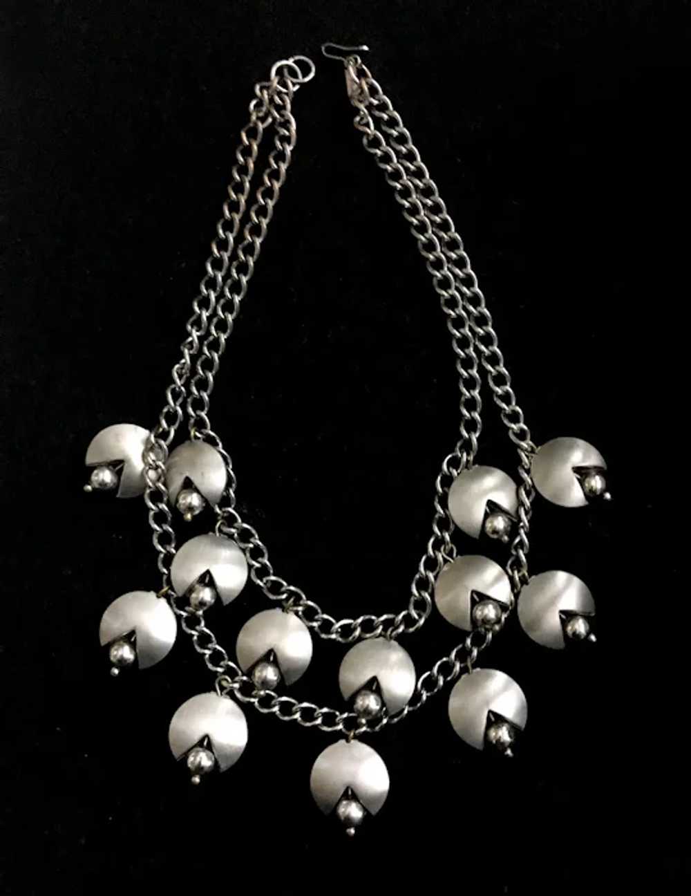 Modernist Puffed Silver Drops Collar Necklace: Mo… - image 2