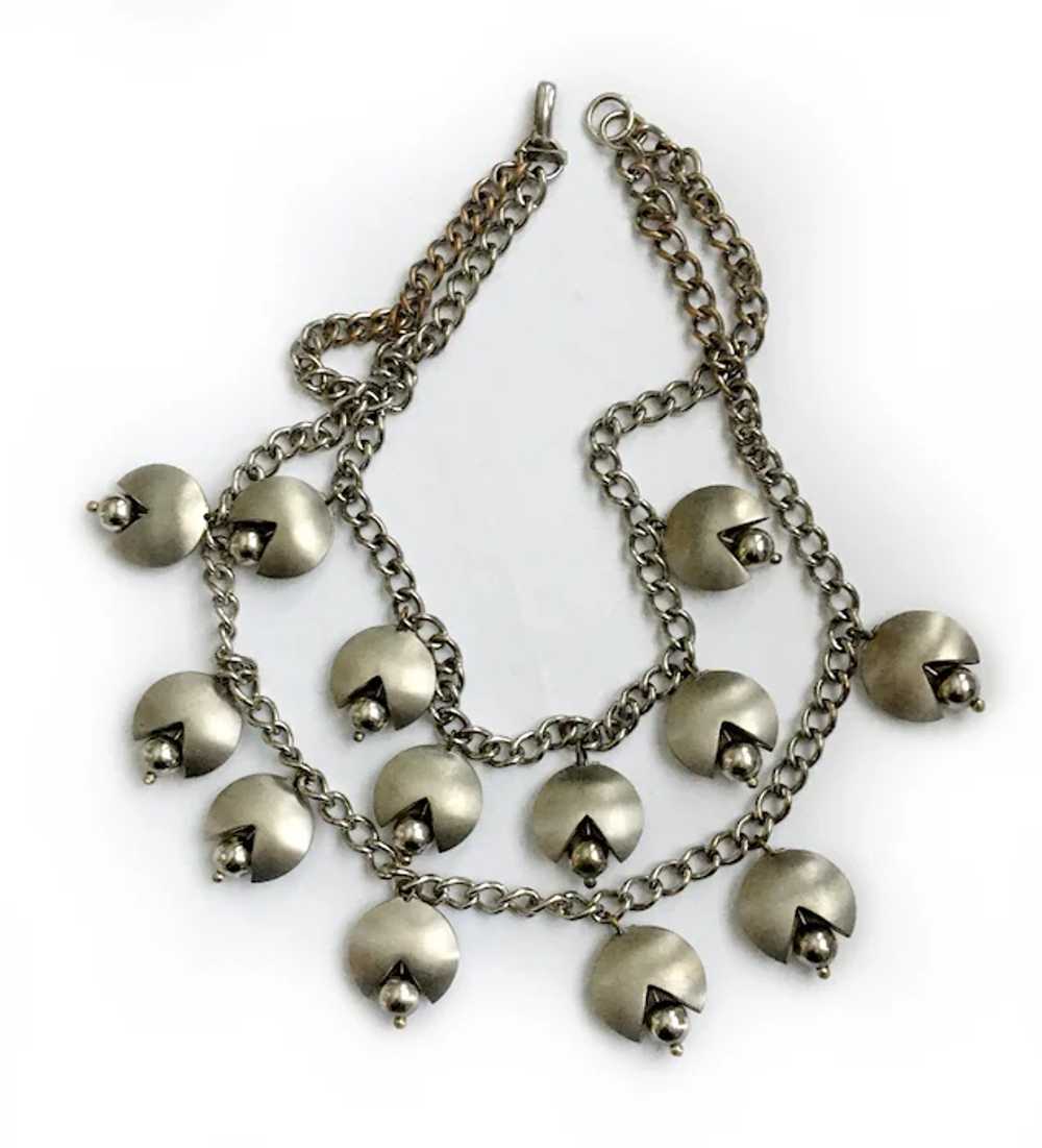 Modernist Puffed Silver Drops Collar Necklace: Mo… - image 3