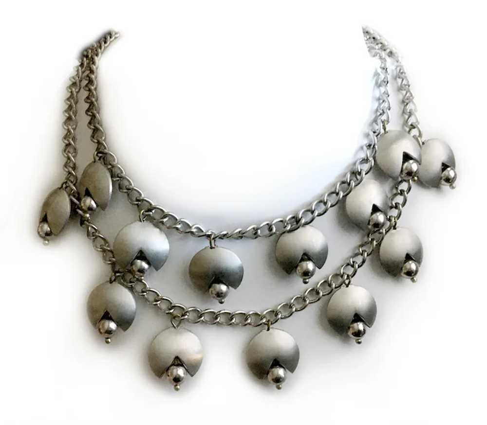 Modernist Puffed Silver Drops Collar Necklace: Mo… - image 4