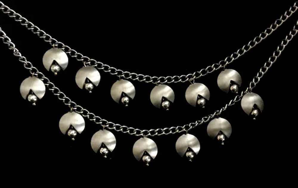 Modernist Puffed Silver Drops Collar Necklace: Mo… - image 5