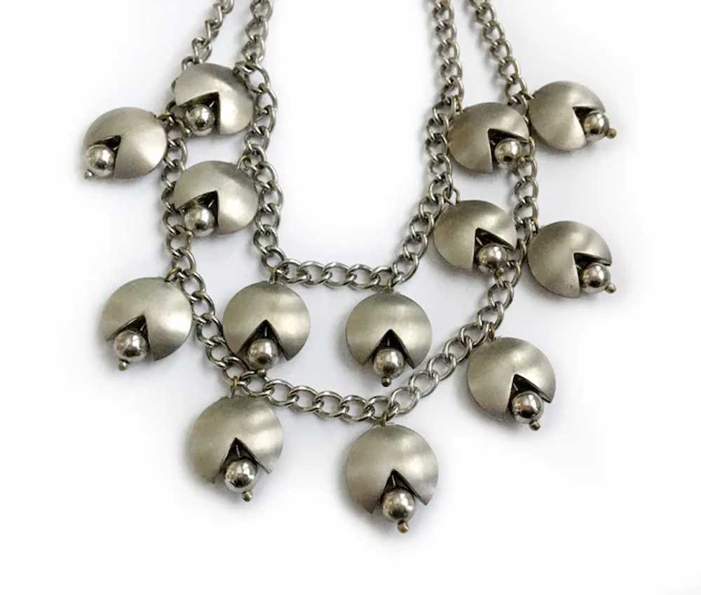 Modernist Puffed Silver Drops Collar Necklace: Mo… - image 6