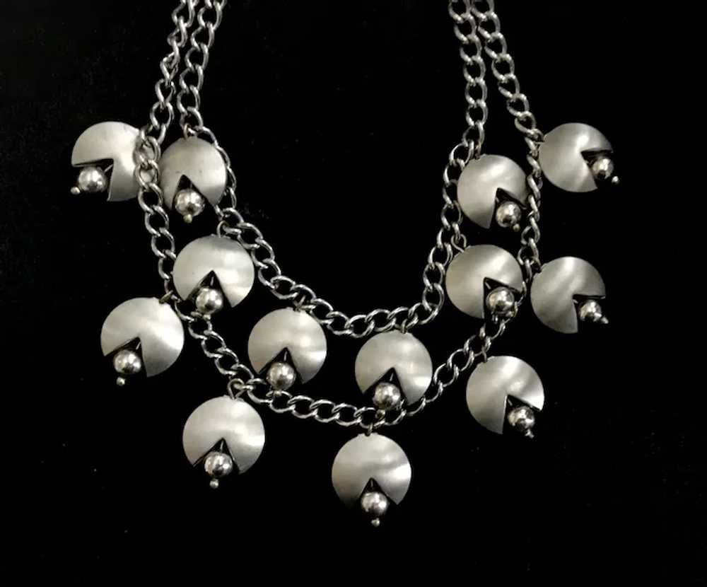 Modernist Puffed Silver Drops Collar Necklace: Mo… - image 7
