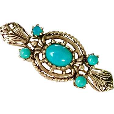 Edwardian Era Brooch 14K Gold and Turquoise