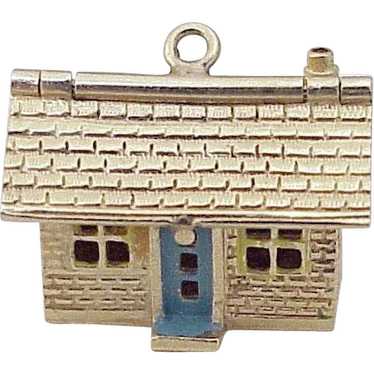 Vintage Moving Charm House / Home 14K Gold Enamel… - image 1