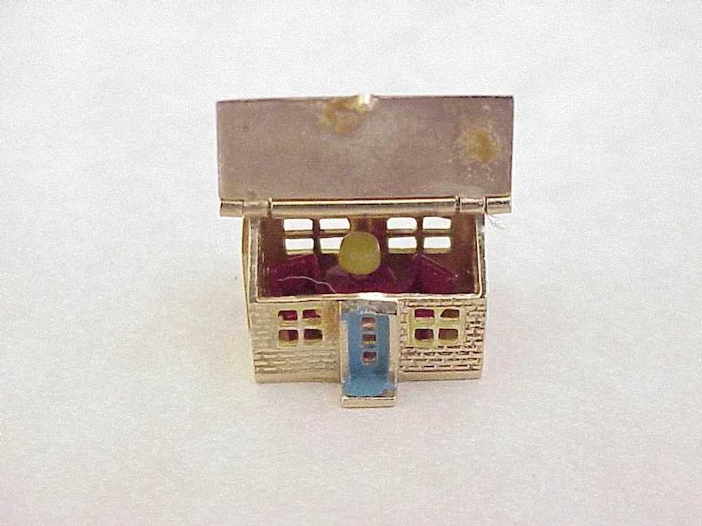 Vintage Moving Charm House / Home 14K Gold Enamel… - image 2