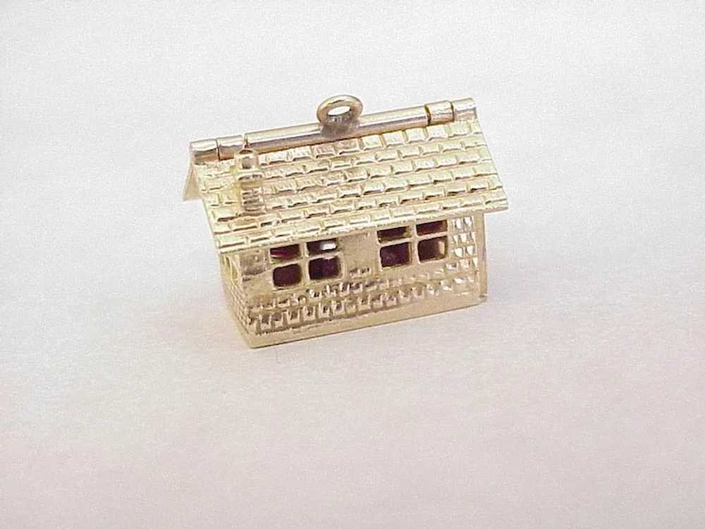 Vintage Moving Charm House / Home 14K Gold Enamel… - image 3