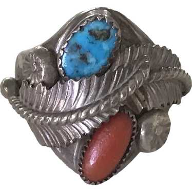 Navajo Crafted Vintage Ring Sterling Silver, Turq… - image 1
