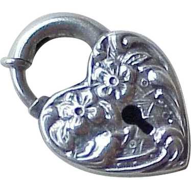 Walter Lampl Floral Puffy Heart Lock Charm, Clasp… - image 1
