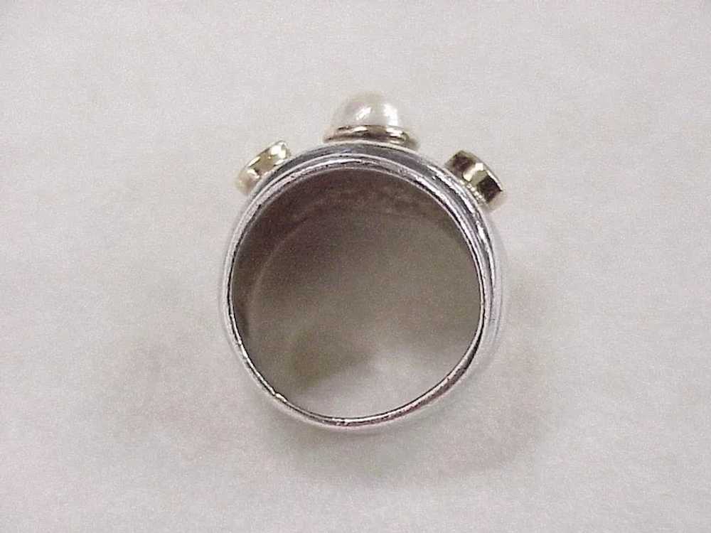Cultured Pearl & Sapphire Wide Band Fashion Ring … - image 5