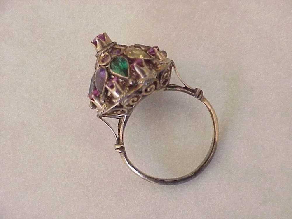 Colorful Gemstone Vintage Dome Ring 14K Gold circ… - image 7