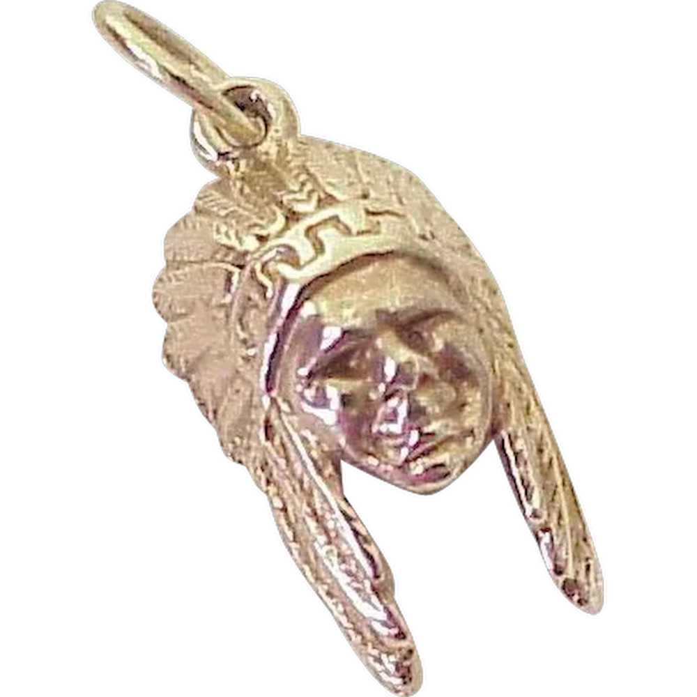 Native American Indian Chief Vintage Charm 10K Go… - image 1