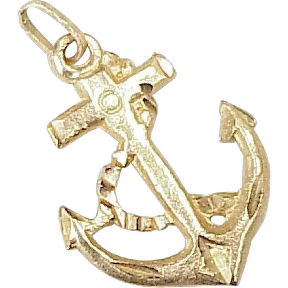 Vintage Nautical Anchor Charm 14K Gold, circa 198… - image 1