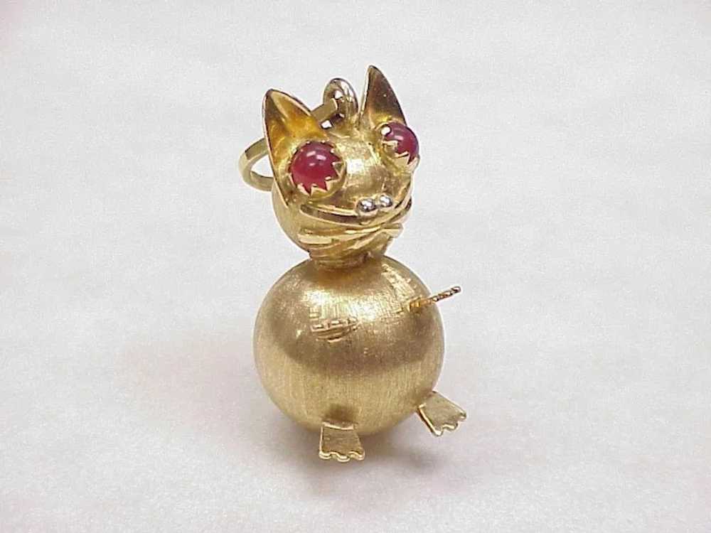 Big Jeweled Fat CAT Charm 18K Gold & Carnelian ci… - image 2